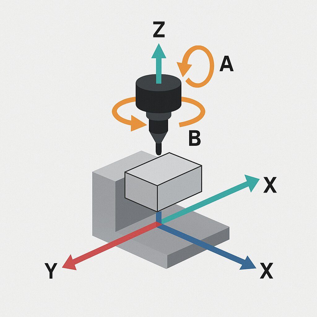 Schéma interactif : visualisation des 5 axes (X, Y, Z + rotation A et B)