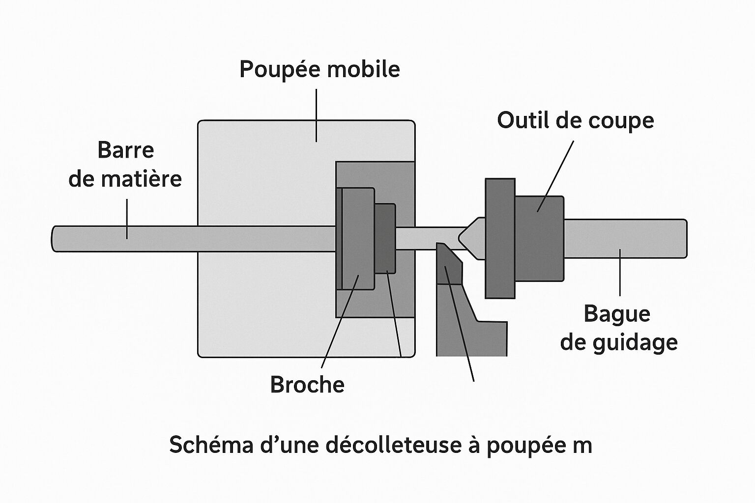 Schéma d’une décolleteuse à poupée mobile
